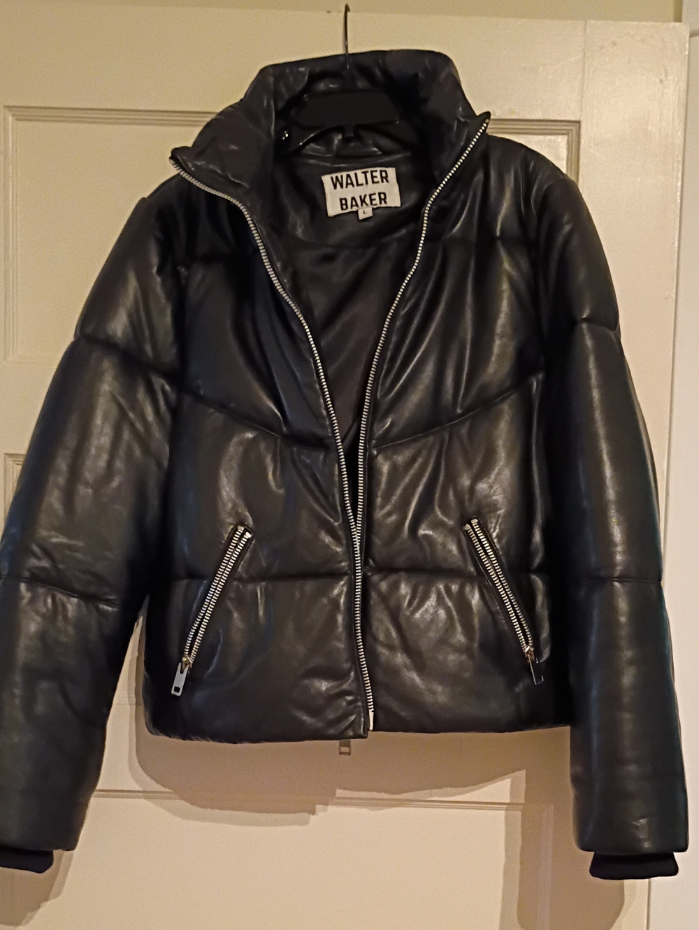Walter Baker Black Lamb Leather Puffer Jacket